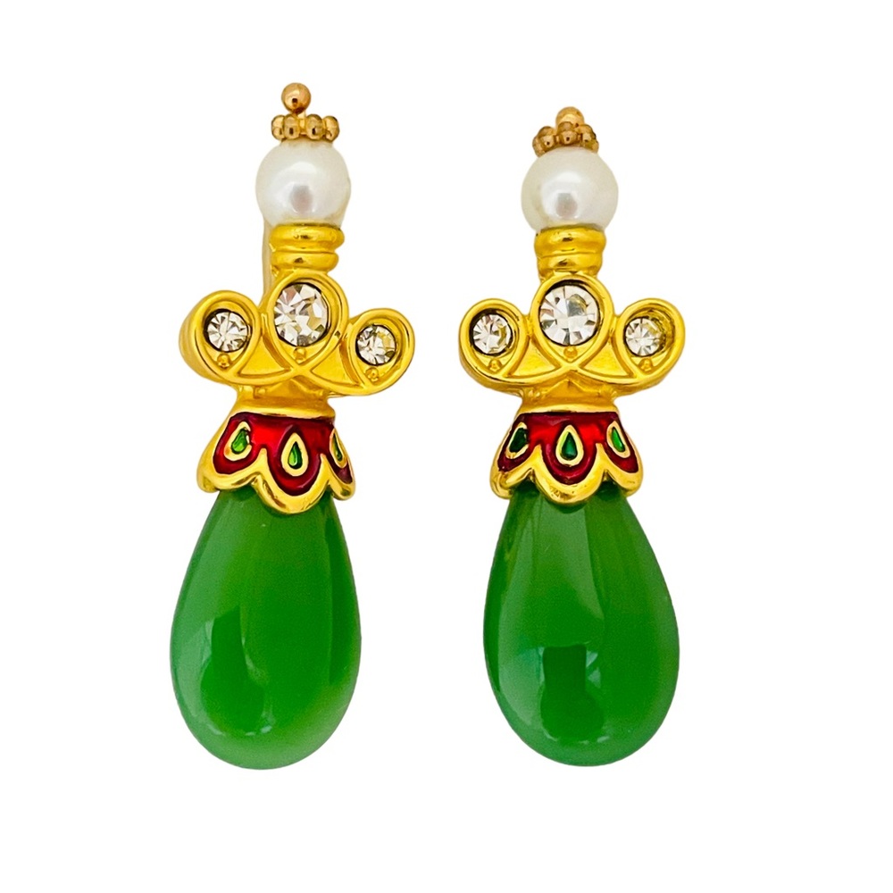 NEW vintage runway style glass gold plated statement earrings